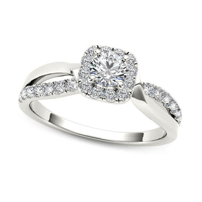 0.75 CT. T.W. Natural Diamond Square Frame Split Shank Engagement Ring in Solid 14K White Gold