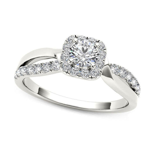 0.75 CT. T.W. Natural Diamond Square Frame Split Shank Engagement Ring in Solid 14K White Gold