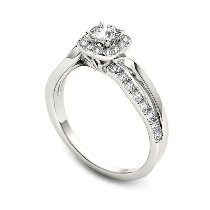 0.75 CT. T.W. Natural Diamond Square Frame Split Shank Engagement Ring in Solid 14K White Gold