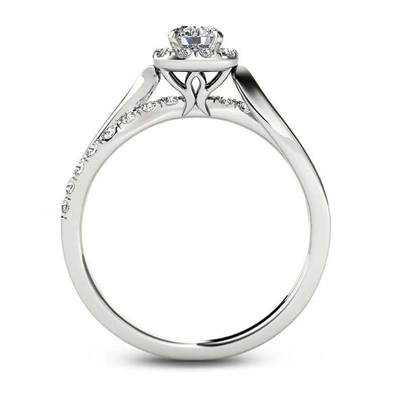 0.75 CT. T.W. Natural Diamond Square Frame Split Shank Engagement Ring in Solid 14K White Gold