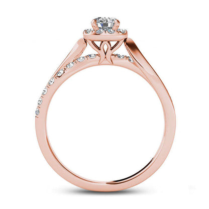 0.75 CT. T.W. Natural Diamond Square Frame Split Shank Engagement Ring in Solid 14K Rose Gold