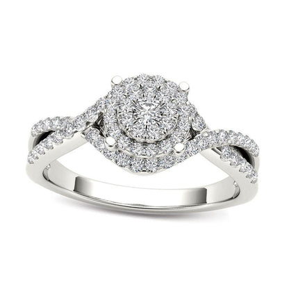 0.50 CT. T.W. Natural Diamond Double Frame Crossover Engagement Ring in Solid 14K White Gold