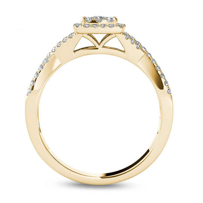 0.38 CT. T.W. Composite Natural Diamond Square Frame Crossover Engagement Ring in Solid 14K Gold