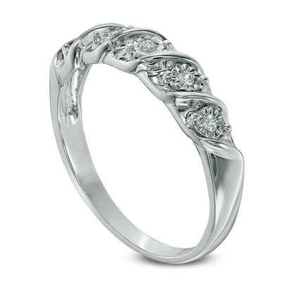 0.05 CT. T.W. Natural Diamond Five Stone S" Anniversary Band in Sterling Silver"