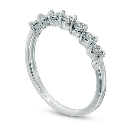 0.07 CT. T.W. Natural Diamond Seven Stone S" Anniversary Band in Sterling Silver"
