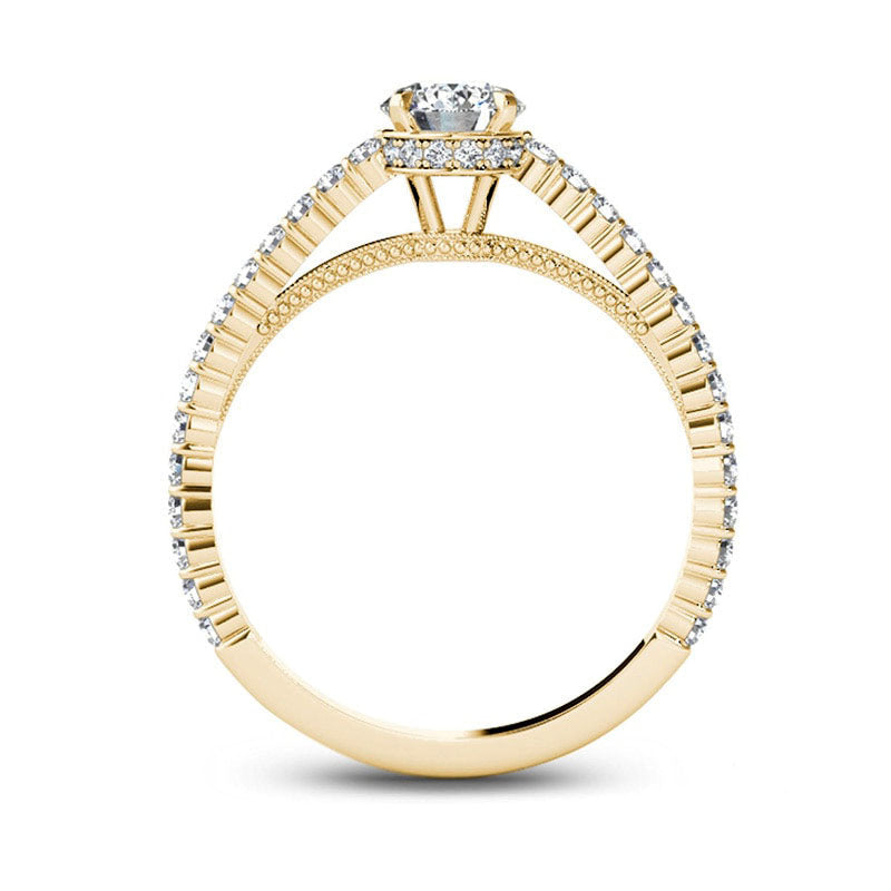 0.75 CT. T.W. Natural Diamond Etched Engagement Ring in Solid 14K Gold