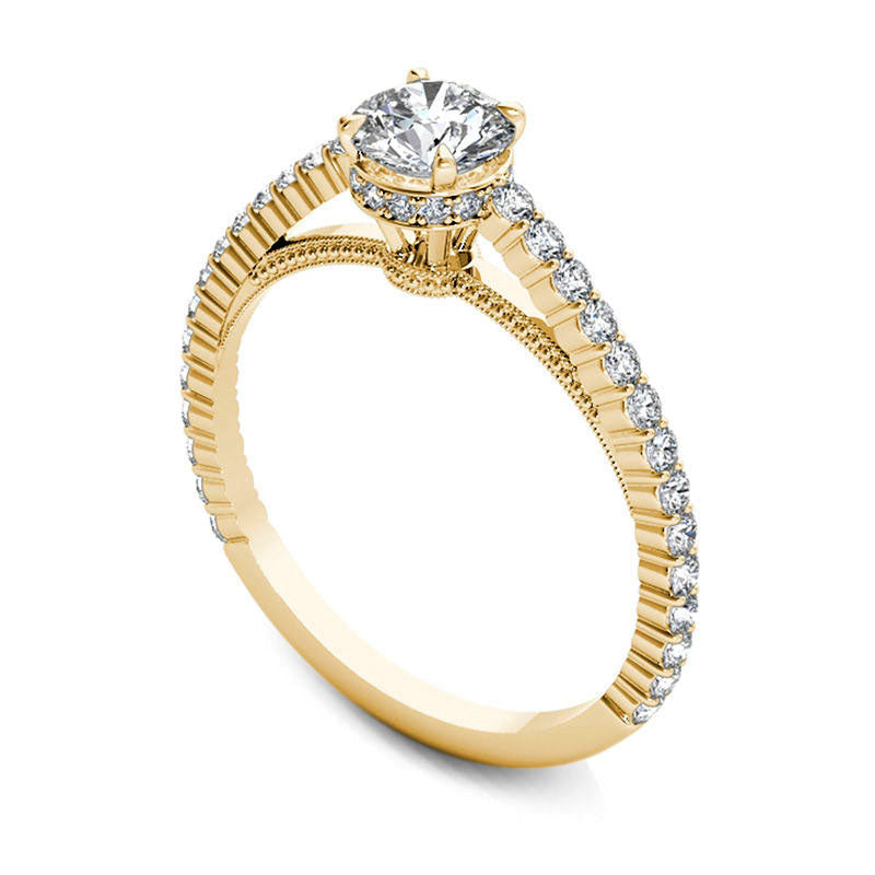 0.75 CT. T.W. Natural Diamond Etched Engagement Ring in Solid 14K Gold