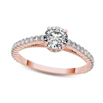 0.75 CT. T.W. Natural Diamond Etched Engagement Ring in Solid 14K Rose Gold