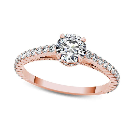 0.75 CT. T.W. Natural Diamond Etched Engagement Ring in Solid 14K Rose Gold