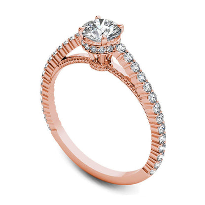 0.75 CT. T.W. Natural Diamond Etched Engagement Ring in Solid 14K Rose Gold