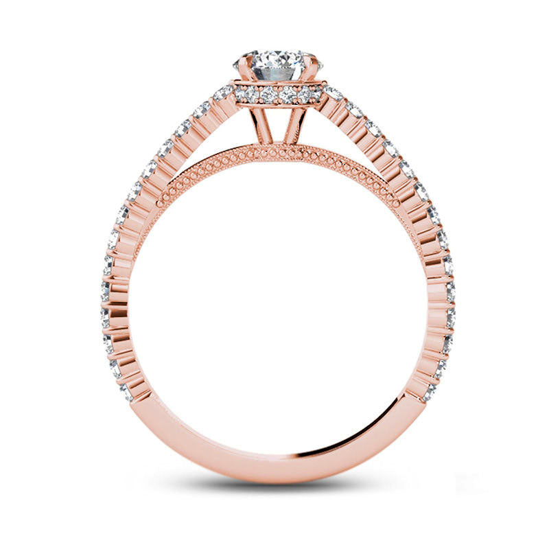 0.75 CT. T.W. Natural Diamond Etched Engagement Ring in Solid 14K Rose Gold