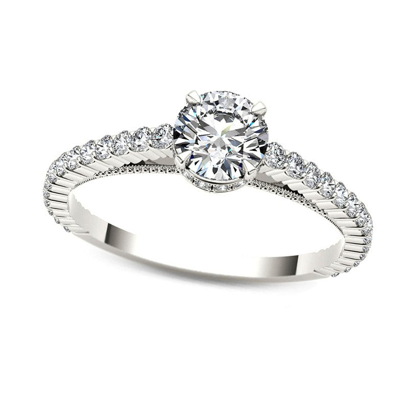 0.75 CT. T.W. Natural Diamond Etched Engagement Ring in Solid 14K White Gold