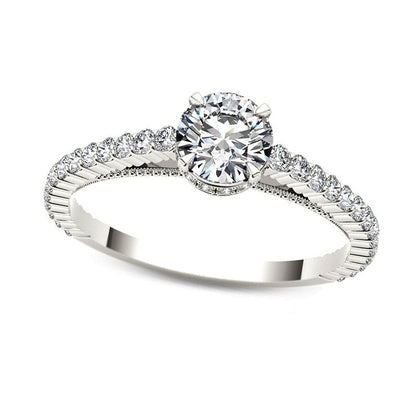 0.75 CT. T.W. Natural Diamond Etched Engagement Ring in Solid 14K White Gold