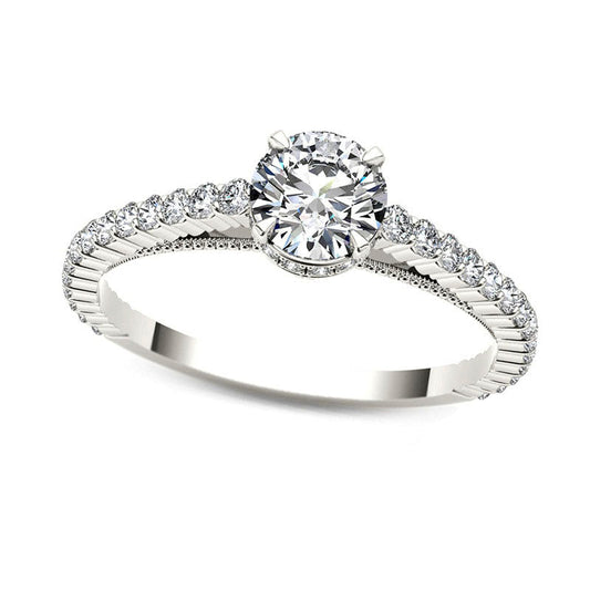 0.75 CT. T.W. Natural Diamond Etched Engagement Ring in Solid 14K White Gold