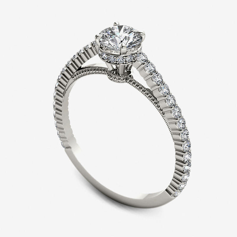 0.75 CT. T.W. Natural Diamond Etched Engagement Ring in Solid 14K White Gold