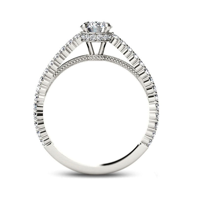 0.75 CT. T.W. Natural Diamond Etched Engagement Ring in Solid 14K White Gold