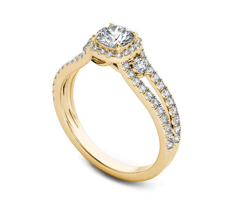0.88 CT. T.W. Natural Diamond Cushion Frame Split Shank Engagement Ring in Solid 14K Gold