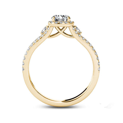 0.88 CT. T.W. Natural Diamond Cushion Frame Split Shank Engagement Ring in Solid 14K Gold