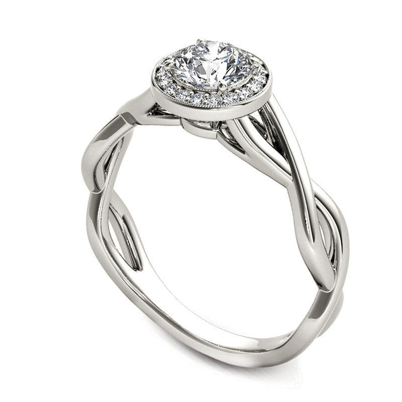0.50 CT. T.W. Natural Diamond Frame Twist Shank Engagement Ring in Solid 14K White Gold