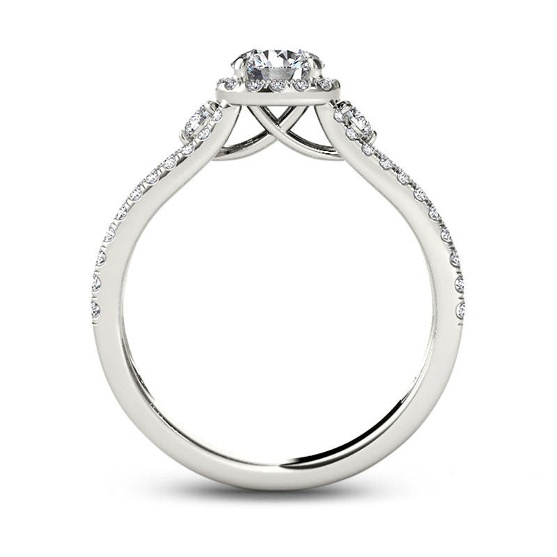 0.88 CT. T.W. Natural Diamond Cushion Frame Split Shank Engagement Ring in Solid 14K White Gold