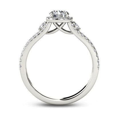 0.88 CT. T.W. Natural Diamond Cushion Frame Split Shank Engagement Ring in Solid 14K White Gold