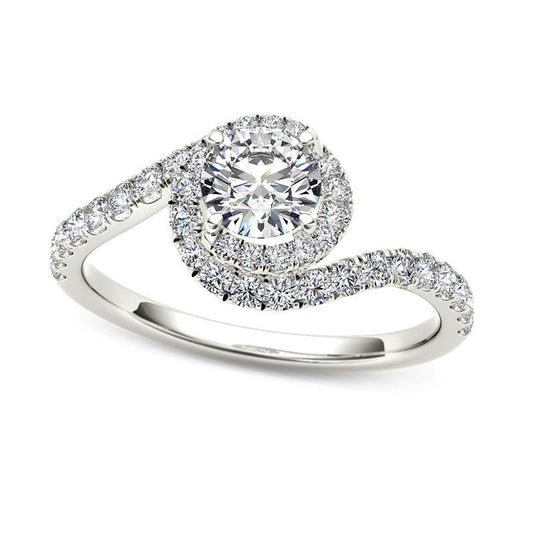 0.75 CT. T.W. Natural Diamond Swirl Frame Bypass Engagement Ring in Solid 14K White Gold