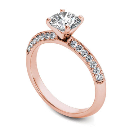 0.75 CT. T.W. Natural Diamond Antique Vintage-Style Engagement Ring in Solid 14K Rose Gold
