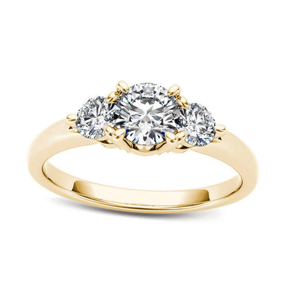 0.75 CT. T.W. Natural Diamond Three Stone Engagement Ring in Solid 14K Gold