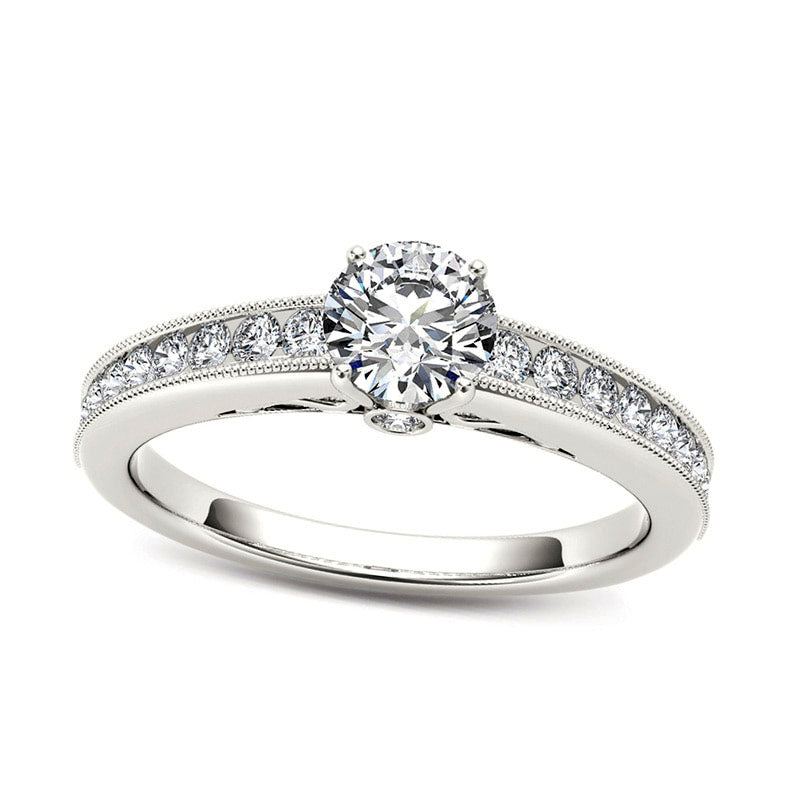 0.88 CT. T.W. Natural Diamond Engagement Ring in Solid 14K White Gold