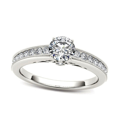 0.88 CT. T.W. Natural Diamond Engagement Ring in Solid 14K White Gold