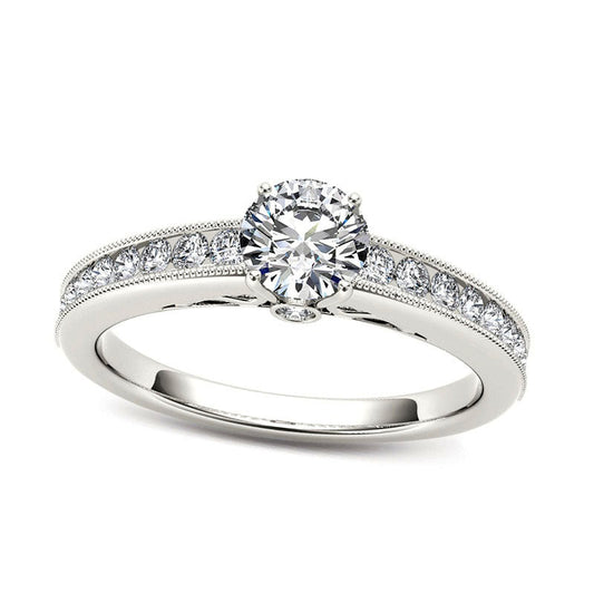 0.88 CT. T.W. Natural Diamond Engagement Ring in Solid 14K White Gold