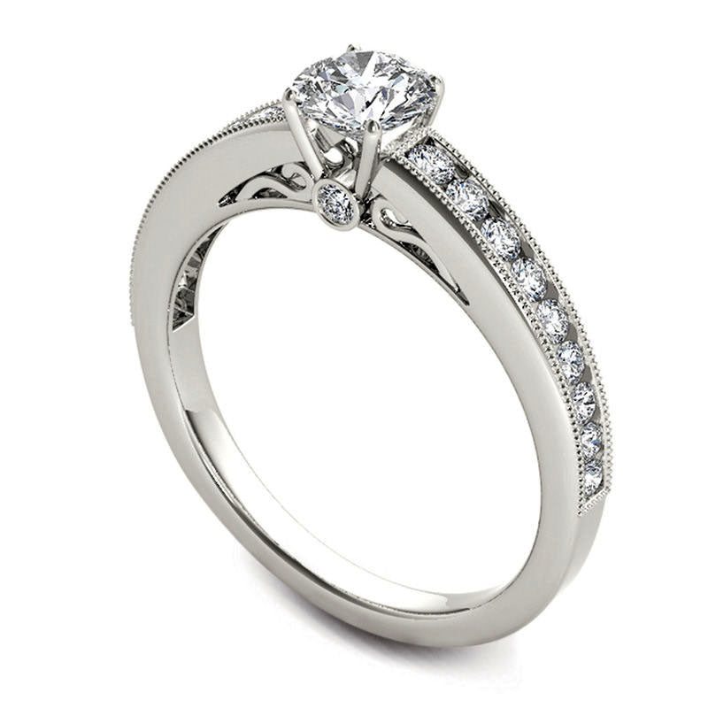 0.88 CT. T.W. Natural Diamond Engagement Ring in Solid 14K White Gold