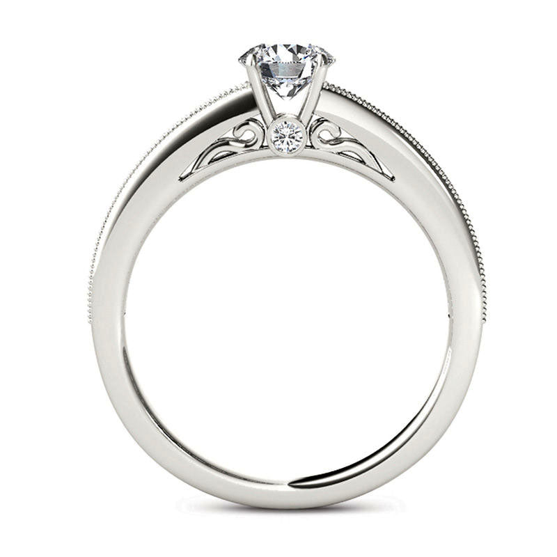 0.88 CT. T.W. Natural Diamond Engagement Ring in Solid 14K White Gold