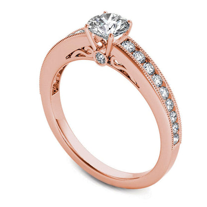 0.88 CT. T.W. Natural Diamond Engagement Ring in Solid 14K Rose Gold