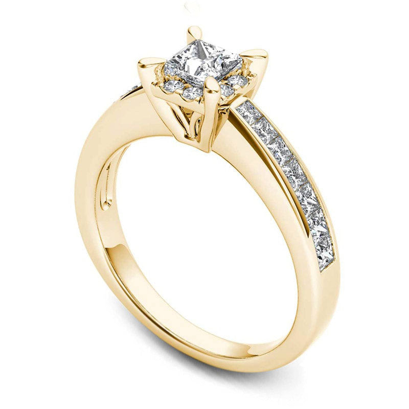1.0 CT. T.W. Princess-Cut Natural Diamond Square Frame Engagement Ring in Solid 14K Gold