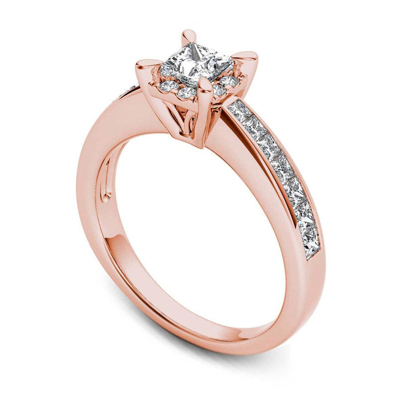 1.0 CT. T.W. Princess-Cut Natural Diamond Square Frame Engagement Ring in Solid 14K Rose Gold