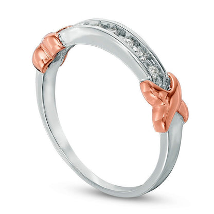 0.10 CT. T.W. Natural Diamond Seven Stone X" Anniversary Band in Sterling Silver and Solid 10K Rose Gold"