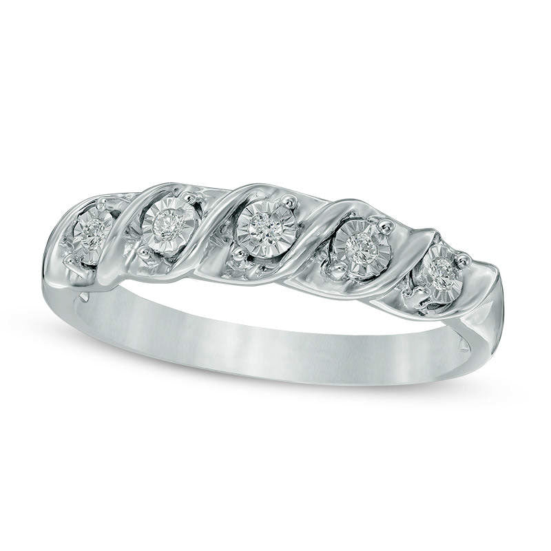 Natural Diamond Accent Five Stone S" Anniversary Band in Solid 10K White Gold"