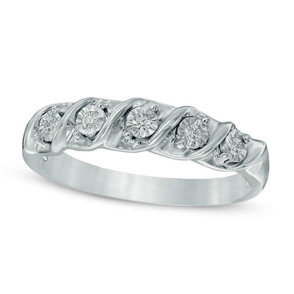 Natural Diamond Accent Five Stone S" Anniversary Band in Solid 10K White Gold"