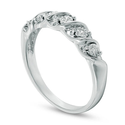 Natural Diamond Accent Five Stone S" Anniversary Band in Solid 10K White Gold"