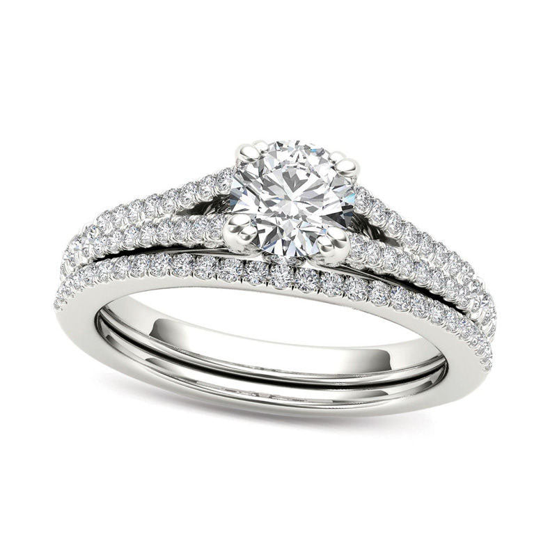 1.0 CT. T.W. Natural Diamond Split Shank Bridal Engagement Ring Set in Solid 14K White Gold