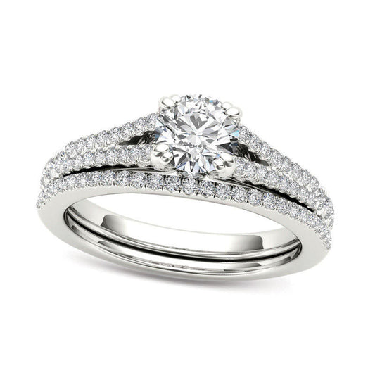 1.0 CT. T.W. Natural Diamond Split Shank Bridal Engagement Ring Set in Solid 14K White Gold