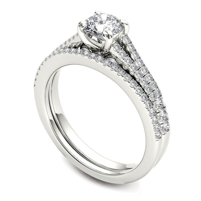 1.0 CT. T.W. Natural Diamond Split Shank Bridal Engagement Ring Set in Solid 14K White Gold