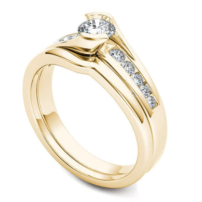 0.50 CT. T.W. Natural Diamond Bypass Bridal Engagement Ring Set in Solid 14K Gold