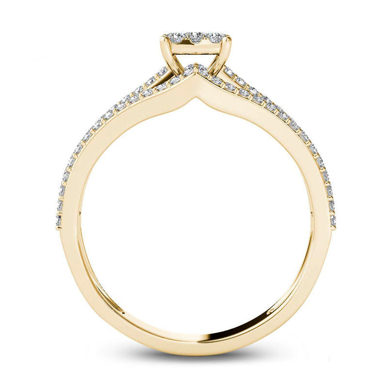 0.63 CT. T.W. Square Composite Natural Diamond Three Row Engagement Ring in Solid 14K Gold