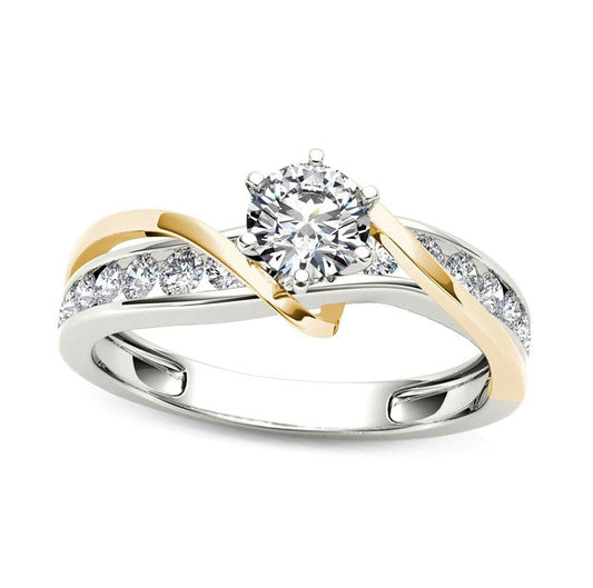 0.75 CT. T.W. Natural Diamond Crossover Engagement Ring in Solid 14K Two-Tone Gold
