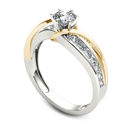 0.75 CT. T.W. Natural Diamond Crossover Engagement Ring in Solid 14K Two-Tone Gold