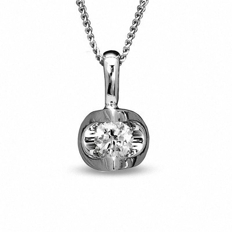 0.1 CT. Certified Canadian Natural Clarity Enhanced Solitaire Pendant in 14K White Gold (I/I2) - 17