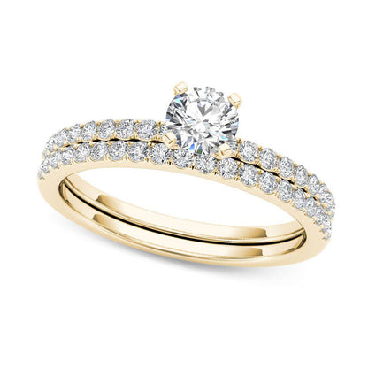 0.75 CT. T.W. Natural Diamond Bridal Engagement Ring Set in Solid 14K Gold