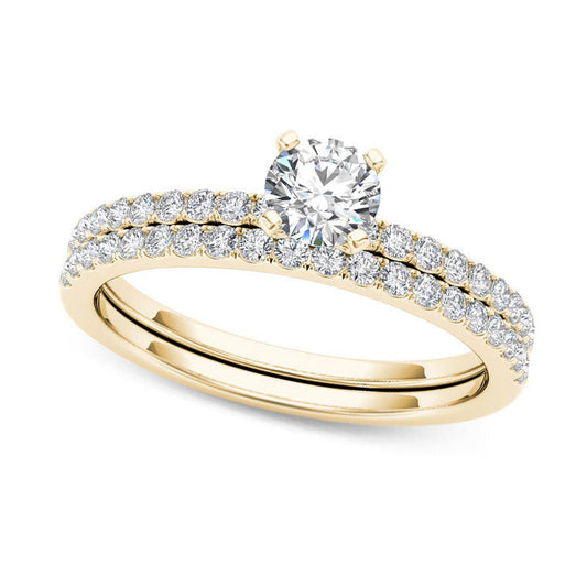 0.75 CT. T.W. Natural Diamond Bridal Engagement Ring Set in Solid 14K Gold